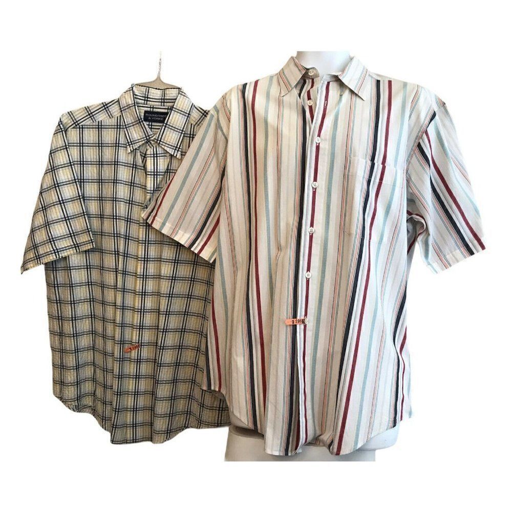 Large Short Sleeve Shirt Lot of 2 Plaid & Stripes